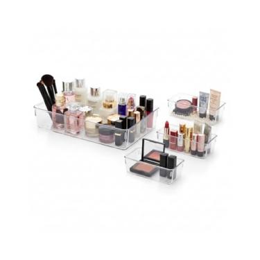 Imagem de Kit Organizador Modular Multiuso Acrílico 4 Peças Para Gavetas Bancadas Armarios Maquiagem Banheiro Cozinha e Geladeiras