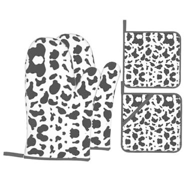 Imagem de Conjunto de luvas de cozinha estampadas com suporte de tampa, luvas de forno resistentes ao calor para manusear panelas quentes, grelhar, churrascos, kit de 4 peças.