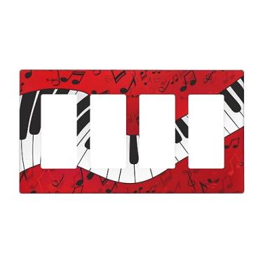 Imagem de Placa de parede com impressão de piano de nota musical, capa decorativa para interruptor, tamanho padrão, painel quádruplo para placas de luz, capas de interruptores para decoração de quarto e casa