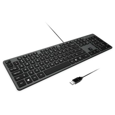 Imagem de B.FRIENDIT Teclado USB com fio, teclas de chocolate silenciosas confortáveis, teclado de computador com fio ultrafino durável (QWERTY) para PC, Windows 11/10/8/7/XP/Vista KB1430 (teclado cinza com fio