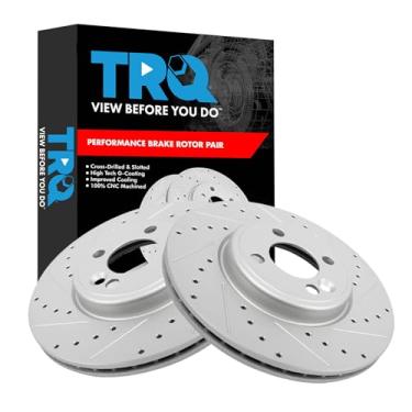 Imagem de TRQ Conjunto de rotores de freio dianteiro de desempenho premium G-Coated Slotted X Drilled Compatível com 2007-2015 Mini Cooper 2012 Cooper Countryman