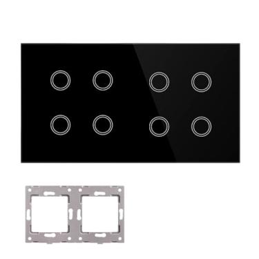 Imagem de Módulos DIY Combinação Livre 2 3 4 5 6 7 8 Touch On/Off Interruptor Inteligente Vidro Preto 157 mm Painel Tomada (Painel 4-4 Gang)