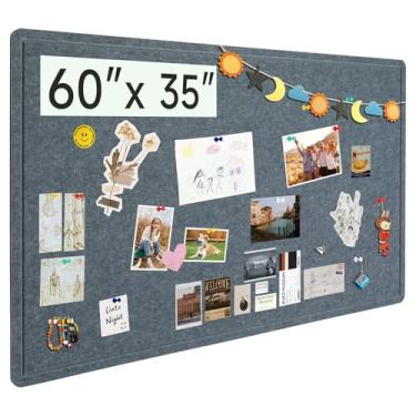 Imagem de Quadro de avisos de feltro grande, quadro decorativo de 152 x 89 cm, quadro de cortiça alternativo, quadro de feltro dobrável com fita autoadesiva e 36 pinos - cinza