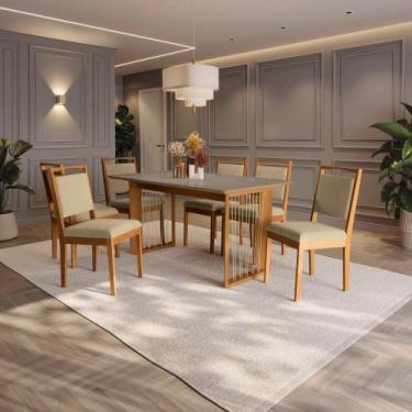 Imagem de Conjunto Sala de Jantar Lina em Madeira Maciça 6 Cadeiras Boucle Bege 