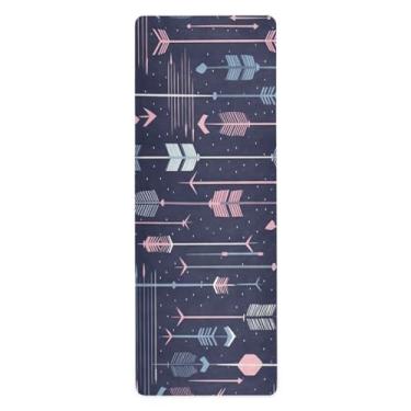 Imagem de Wassud Tapete de ioga Arrows para mulheres e homens, 180 x 66 cm, tapete de fitness antiderrapante dobrável para pilates, aeróbica, exercícios de chão com bolsa de armazenamento