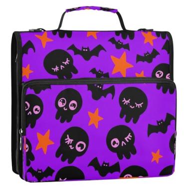 Imagem de Wassud Pasta organizadora de arquivos expansíveis com alça de ombro e alça caprichosa com caveiras e zíper, 3 anéis