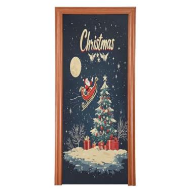 Imagem de Wassud Capa de porta de Natal para decoração de banner, árvore de Natal grande de 99 x 199 cm, capa de porta interna elástica para varanda e porta da frente