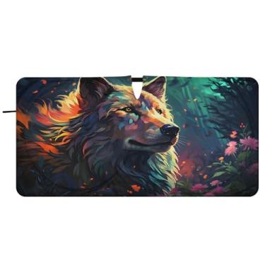 Imagem de CEBUGI Para-brisa de carro dobrável sombra de sol lobo em uma janela de carro exuberante sombras guarda-chuva pára-brisa frontal para acessórios de carro bloqueador solar refletivo de carro legal, P