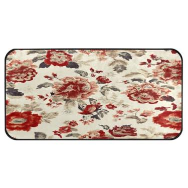 Imagem de Burbuja Tapete de cozinha retrô com flores 51 x 99 cm, tapete antiderrapante lavável com suporte de borracha, tapete para cozinha, sala de estar, banheiro, decoração de casa