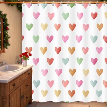Imagem de MDDGKH Cortina de chuveiro de dia dos namorados, rosa, vermelho, verde, coração, cortina para banheiro, decoração de casa de fazenda romântica, tecido impermeável, lavável na máquina 180 x 189 cm