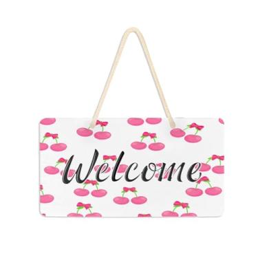 Imagem de Burbuja Placa de boas-vindas Cherries para porta da frente, placa de boas-vindas de PVC para decoração de férias de casa de fazenda, 15 x 28 cm