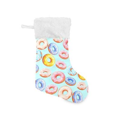 Imagem de xigua Meia de Natal de Donuts Colorida Personalizada Grande Doces Presente Pendurado Meias de Natal Decoração para Festas de Férias em Família Decoração Lareira
