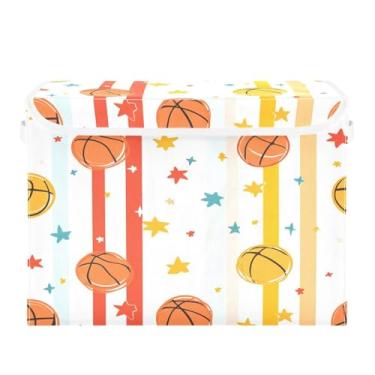 Imagem de STAYTOP Cesto de armazenamento dobrável de basquete colorido com tampa, caixa de armazenamento decorativa, organizador de cubos, cestas de armazenamento para quarto, armário e sala de estar