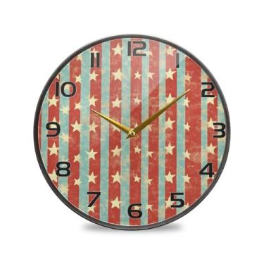 Imagem de YETTASBIN Relógio de parede acrílico estrela patriótica – Silencioso, sem tique-taque, operado por bateria, relógio redondo decorativo criativo para cozinha, sala de estar, banheiro, decoração de