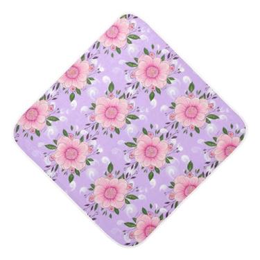Imagem de Burbuja Toalha de banho Flowers Baby – Toalha com capuz de musselina macia e absorvente para recém-nascidos e bebês, 76 x 76 cm
