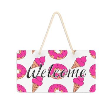 Imagem de Burbuja Linda placa de boas-vindas rosa donuts para porta da frente, placa de boas-vindas de PVC para decoração de férias de casa de fazenda, 15 x 28 cm