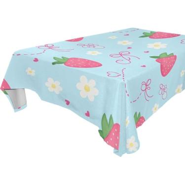 Imagem de Burbuja Toalha de mesa de morangos, toalha de mesa retangular, anti-rugas, grossa para decoração de jantar, cozinha, festa, 137 x 183 cm