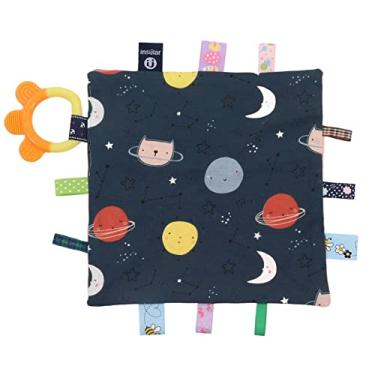 Imagem de SIWOTED Etiquetas para bebês Cobertor de segurança macio e fofo com padrão de espaço infantil cobertor calmante com mordedor brinquedo sensorial