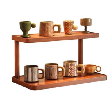 Imagem de QRZLP Organizador de prateleira de caneca de café, organizador de estação de café de madeira de 2 camadas para bancadas de cozinha, acessórios de bar de chá e café para colocar canecas, grãos de café