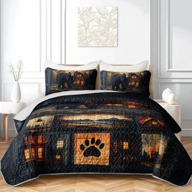 Imagem de AILONEN Jogo de cama de caçador de caça, tamanho casal, 3 peças, colcha de cama rústica macia com 2 fronhas, capa de cama de vida selvagem da floresta