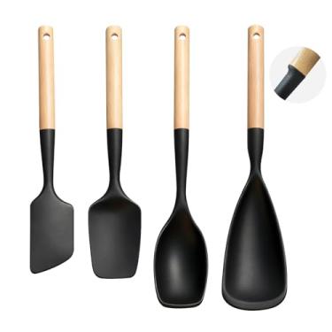 Imagem de Svailse Colher de espátula, pacote com 4 colheres de cozinha antiaderentes, espátulas multifuncionais para misturar, colher, raspar e espalhar (estilo 1)