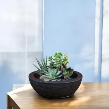 Imagem de Vaso Decoratico Planta Flor Bacia Texturizada 13x34 Jardim Varanda Polietileno (Preto)