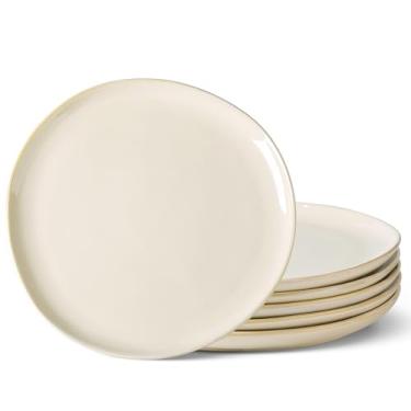 Imagem de AmorArc Conjunto de pratos de cerâmica com esmalte reativo feito à mão de 16,8 cm para sobremesa, salada, aperitivo, pequenos pratos de jantar, seguro para micro-ondas e lava-louças, resistente a