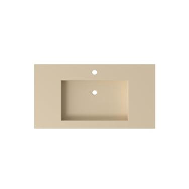 Imagem de HIGEINE Pias de banheiro de superfície sólida de resina de pedra atualizada de 88 x 48 cm - pia de vaso montada na parede ou bancada, design retangular de leite e café, bacia moderna independente