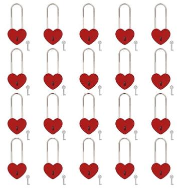 Imagem de VeYocilk Love Lock Cadeado de coração vermelho fosco Wish Lock Love cadeado com chave para ponte, amantes, casamento, aniversário, presente de viagem (tinta de borracha vermelha) 20 peças