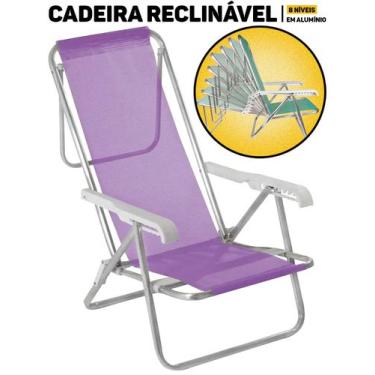 Imagem de Cadeira De Praia Reclinável 8 Posições Alumínio Mor Sol Campo Piscina 