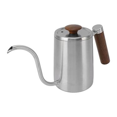 Imagem de Cryfokt Punho de Madeira Despeje sobre Chaleira de café 304 Aço Inoxidável Pescoço de Ganso Bico Estreito 600ml Pote Tampa Design Manter Bebidas Quentes (Cor de lixamento)