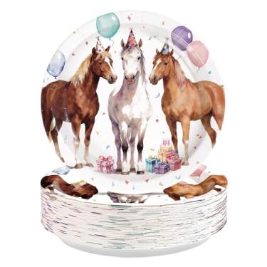 Imagem de Greencian 50 peças de decoração de festa de cavalo, pratos de papel com tema de cavalo de 18 cm, conjuntos de utensílios de mesa descartáveis para meninas e meninos, chá de bebê, cavalos, suprimentos