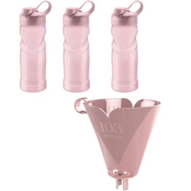 Imagem de Kit com 1 Suporte de Filtro de Café Rosa 103 + 3 Garrafa Fitness Plastica 500ml Rosa