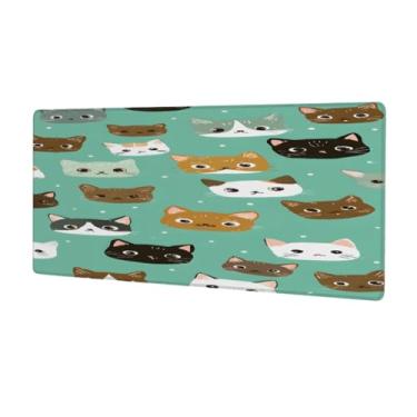 Imagem de Tapete de rato grande animal verde gato impermeável computador protetor de mesa estendido tapete de borracha antiderrapante para escritório, computador, teclado, laptop e mesa de casa, tapete de rato
