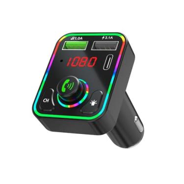 Imagem de Transmissor FM Bluetooth 5.0 7 cores LED retroiluminado para carro transmissor sem fio MP3 Player Rádio 2 USB PD carregador adaptador AUX mãos-livres