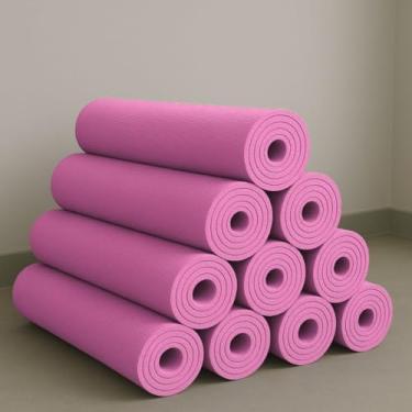 Imagem de Kit 10 Tapete Yoga Colchonete Tatame 1,70m x 55cm x 5mm para Exercício em Casa(Rosa,Com Alça)
