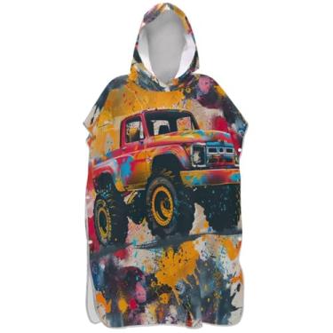 Imagem de Joisal Grunge Monster Truck Poncho de surfe para trocador adulto roupão com capuz toalha de natação absorvente masculino poncho com capuz