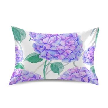 Imagem de Fronhas de cetim com flores de hortênsia roxa floral personalizada refrescante king queen capas de almofadas macias para cama king size 101,6 cm x 50,8 cm