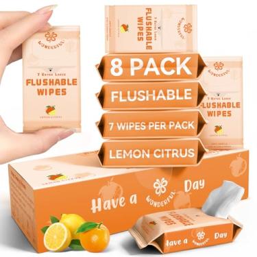 Imagem de WONDERFUL Lenços umedecidos para viagem, 8 mini pacotes, lenços umedecidos à base de plantas cítricas de limão para adultos e crianças, seguros para sépticos, suaves para peles sensíveis e