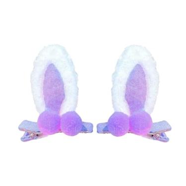 Imagem de DDNFO Grampos de cabelo de orelha de coelho de Páscoa, argola de cabelo para menina, bebê, fofo, flor, coroa, acessório de cabelo (F80-G)