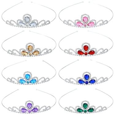 Imagem de 8 peças de tiara de coroa de princesa com glitter de metal prateado com glitter e strass tiaras de casamento festa de aniversário para mulheres, noivas e damas de honra