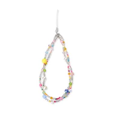 Imagem de Fycyko Alça de telefone com contas fofas de dopamina coloridas corrente estética universal para celular cordão de pulso de camada dupla acessórios para bolsa airpods câmera pingentes decoração