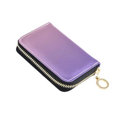 Imagem de Carteiras femininas de couro com bloqueio de RFID, porta-cartão de crédito, carteira masculina com bolso para moedas, blush, rosa, ardósia, azul, gradiente
