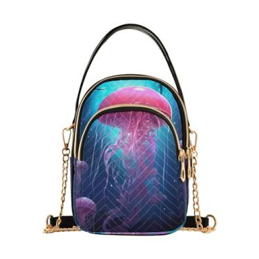 Imagem de Bolsa de ombro transversal com pintura de jardim com flores, bolsas transversais femininas, bolsas transversais modernas, Jellyfish Underwater in the Galaxy-1, One Size