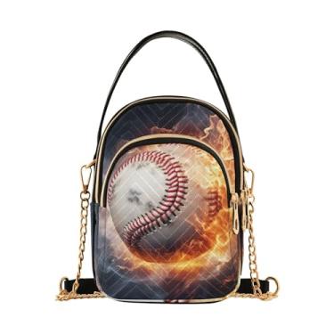Imagem de Starfish Floats in Water and Shells on Beach Small Crossbody com corrente dourada, bolsa tiracolo feminina, Bola de beisebol através do ar com fogo-1, One Size