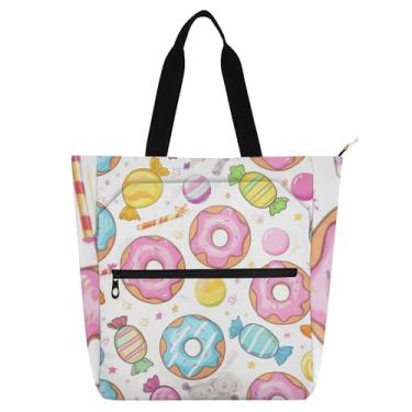 Imagem de Sacolas femininas Pastel Donuts para trabalho, lona, zíper, bolsa de praia, bolsas de tecido, presente para amantes de livros