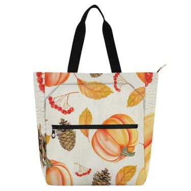 Imagem de GAIGEO Bolsa feminina outono laranja abóbora bolsa de trabalho lona faculdade escola bolsa utilitária bolsa de escritório com compartimentos