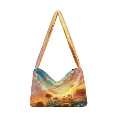 Imagem de Sunflowers are Orange Plush Underarm Bag, Bolsa de ombro com zíper, bolsa de ombro média para mulheres, Girassóis são laranja-1, One Size