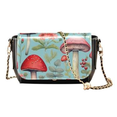 Imagem de GAIGEO Bolsa de ombro de outono para legumes e frutas com bolsos, bolsas transversais femininas, bolsas de viagem transversais de couro para mulheres, Musgo verde e cogumelos botânicos - 1, One Size