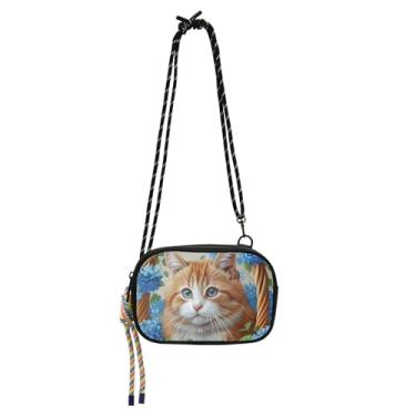 Imagem de TSENQUE Lindas bolsas femininas com pintura de gato e flores, bolsa tiracolo pequena, carteira para celular, bolsa de ombro de viagem, pochete